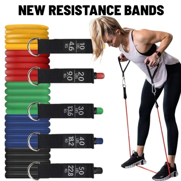 NEW Resistance Training Bands 11 Piece Set Home Workout Physical Therapy Yoga Pi - Picture 15 of 15